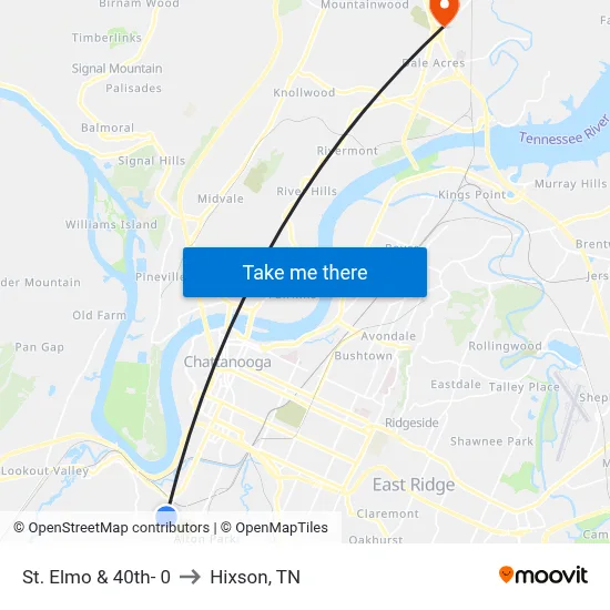 St. Elmo & 40th- 0 to Hixson, TN map
