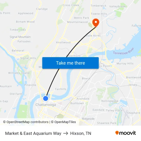 Market & East Aquarium Way to Hixson, TN map