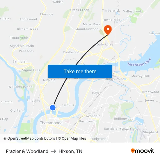 Frazier & Woodland to Hixson, TN map