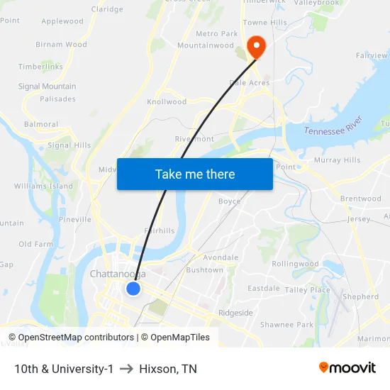 10th & University-1 to Hixson, TN map