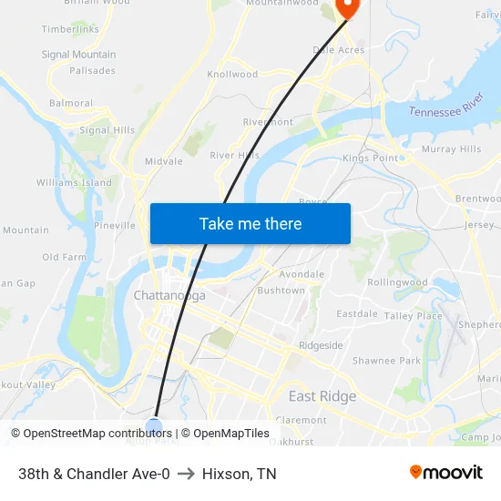38th & Chandler Ave-0 to Hixson, TN map