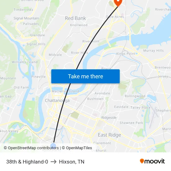 38th & Highland-0 to Hixson, TN map
