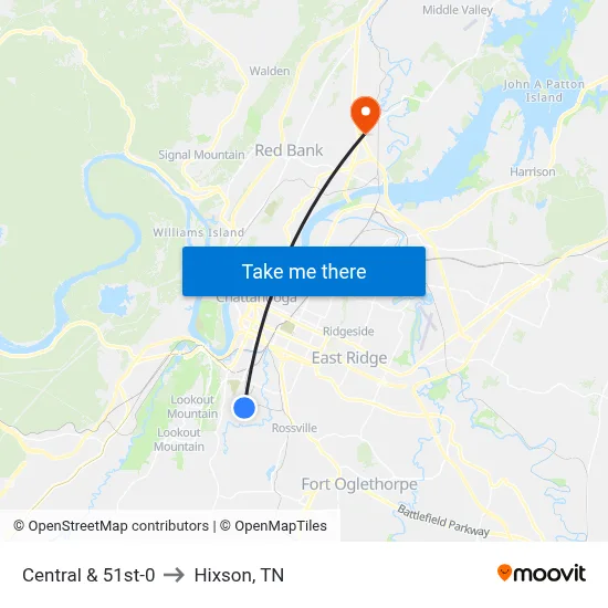 Central & 51st-0 to Hixson, TN map