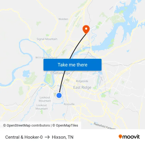 Central & Hooker-0 to Hixson, TN map