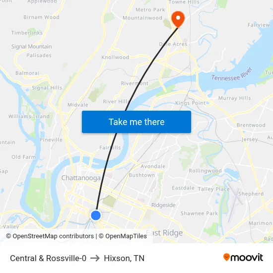 Central & Rossville-0 to Hixson, TN map