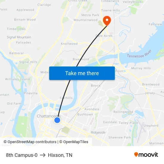 8th Campus-0 to Hixson, TN map
