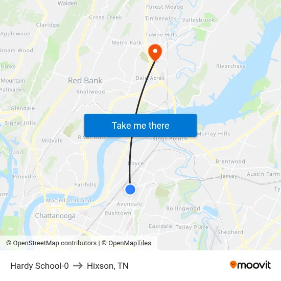 Hardy School-0 to Hixson, TN map