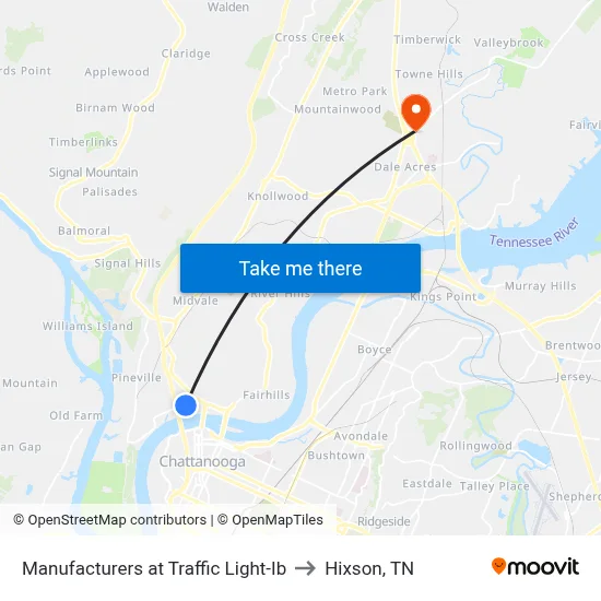 Manufacturers at Traffic Light-Ib to Hixson, TN map