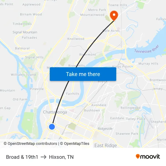 Broad & 19th1 to Hixson, TN map