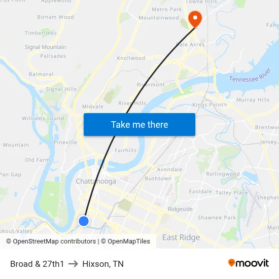 Broad & 27th1 to Hixson, TN map