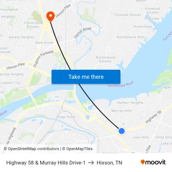 Highway 58 & Murray Hills Drive-1 to Hixson, TN map