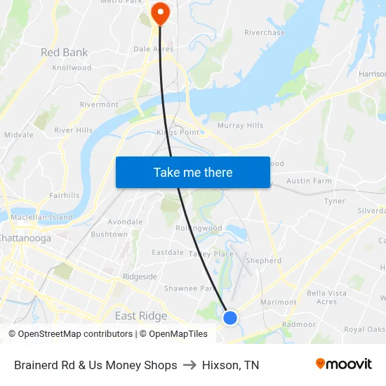 Brainerd Rd & Us Money Shops to Hixson, TN map