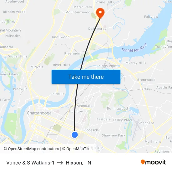 Vance & S Watkins-1 to Hixson, TN map