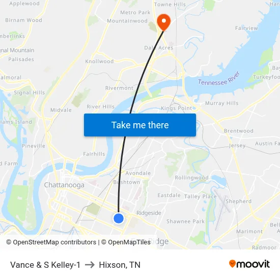 Vance & S Kelley-1 to Hixson, TN map