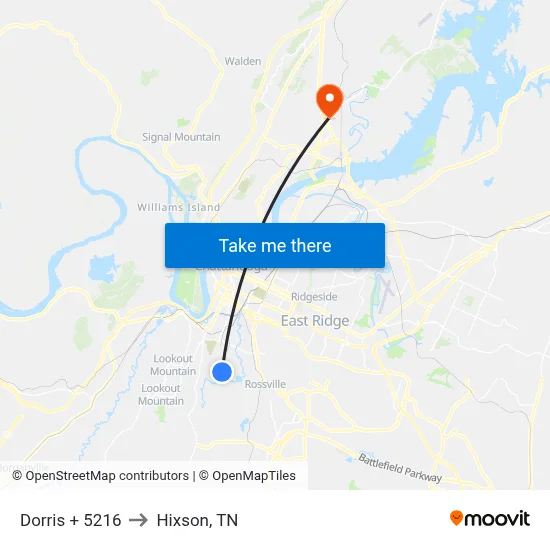 Dorris + 5216 to Hixson, TN map