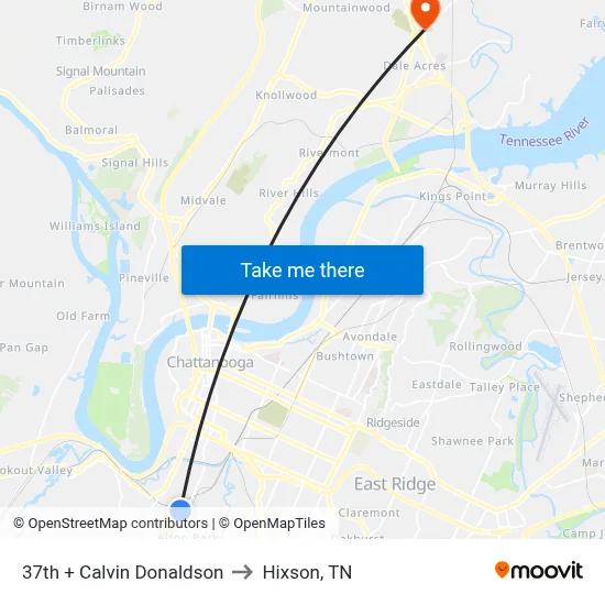37th + Calvin Donaldson to Hixson, TN map