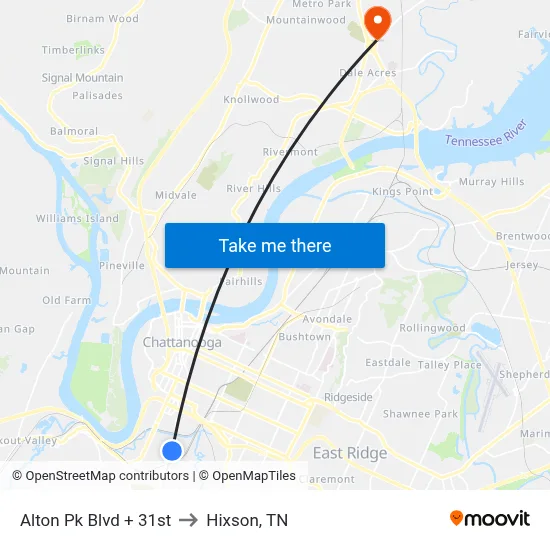 Alton Pk Blvd + 31st to Hixson, TN map