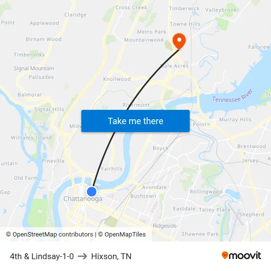 4th & Lindsay-1-0 to Hixson, TN map
