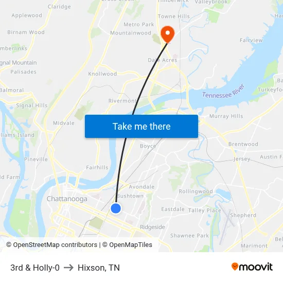 3rd & Holly-0 to Hixson, TN map
