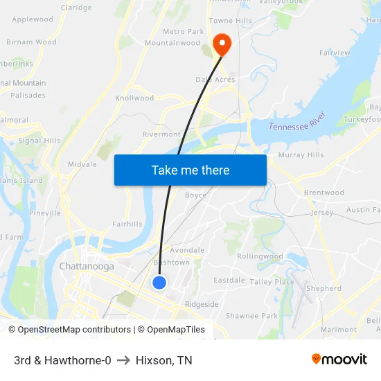 3rd & Hawthorne-0 to Hixson, TN map