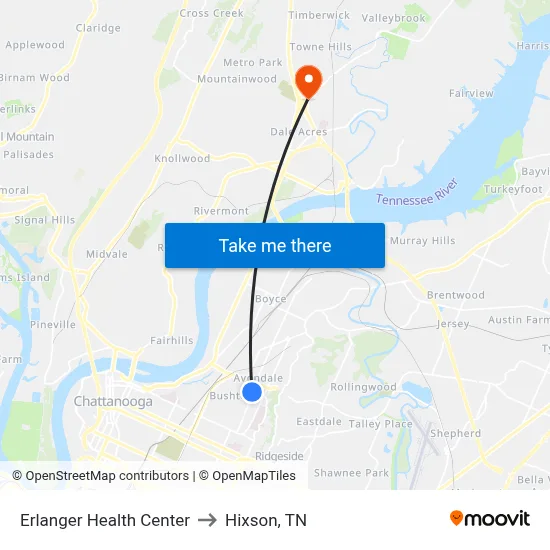 Erlanger Health Center to Hixson, TN map