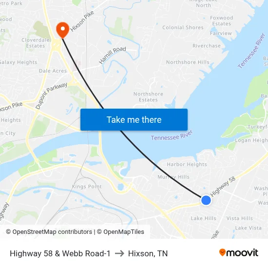 Highway 58 & Webb Road-1 to Hixson, TN map