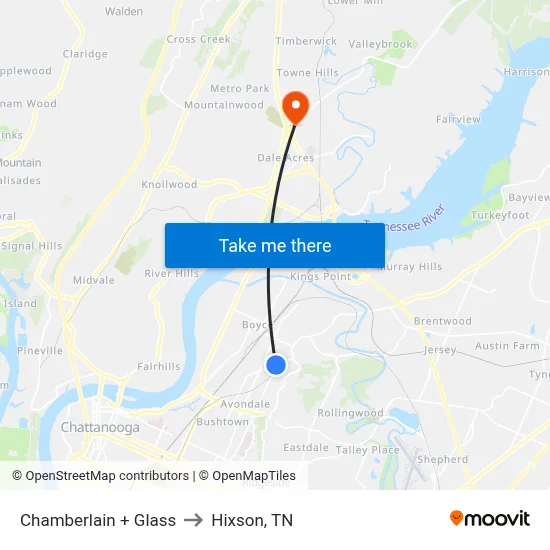 Chamberlain + Glass to Hixson, TN map