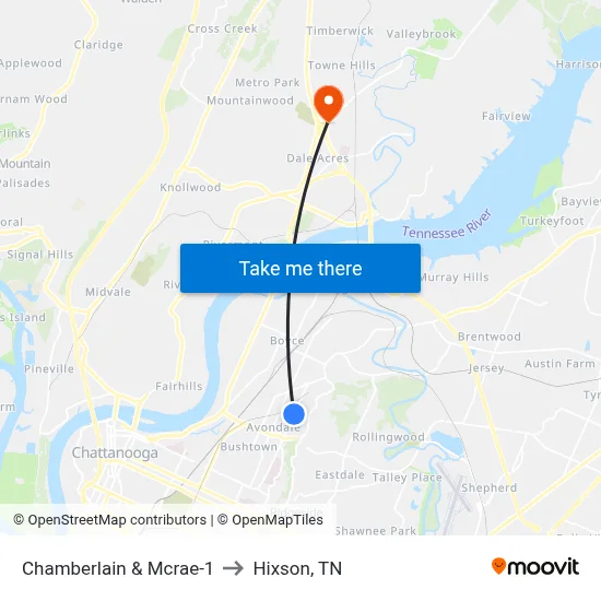 Chamberlain & Mcrae-1 to Hixson, TN map