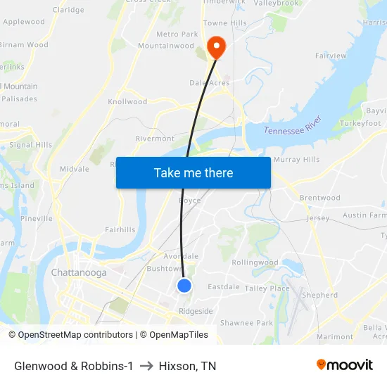 Glenwood & Robbins-1 to Hixson, TN map