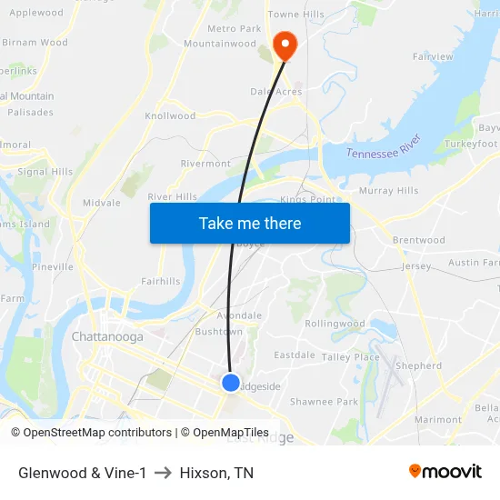 Glenwood & Vine-1 to Hixson, TN map