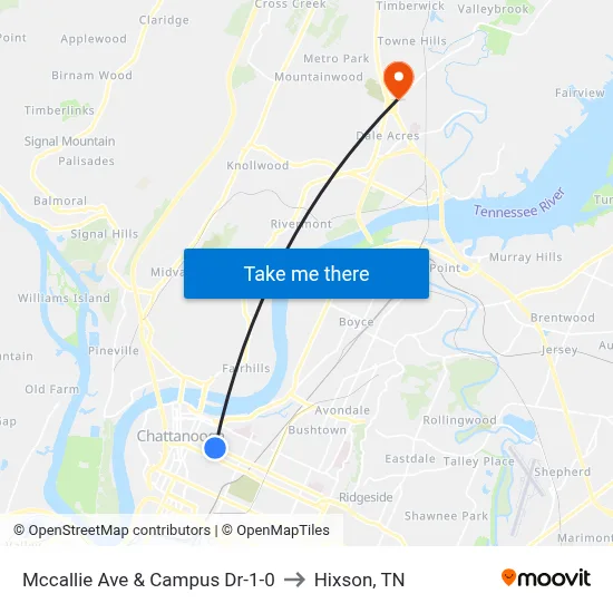 Mccallie Ave & Campus Dr-1-0 to Hixson, TN map