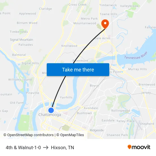 4th & Walnut-1-0 to Hixson, TN map