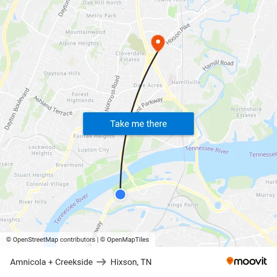 Amnicola + Creekside to Hixson, TN map