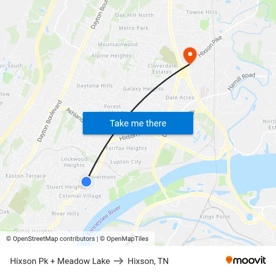 Hixson Pk + Meadow Lake to Hixson, TN map