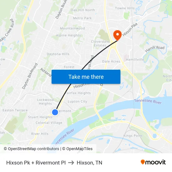 Hixson Pk + Rivermont Pl to Hixson, TN map
