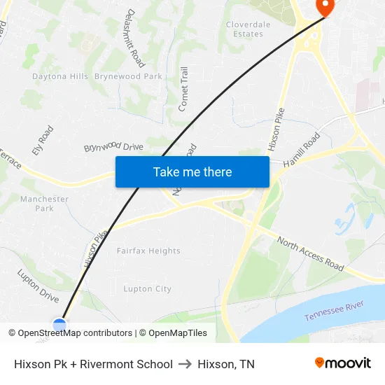 Hixson Pk + Rivermont School to Hixson, TN map