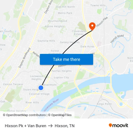 Hixson Pk + Van Buren to Hixson, TN map
