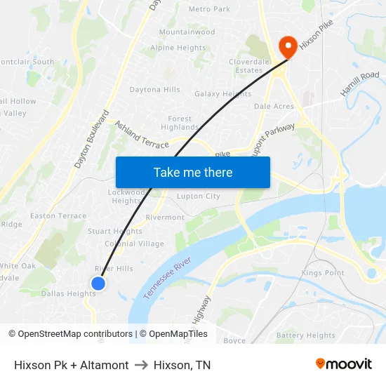 Hixson Pk + Altamont to Hixson, TN map