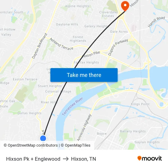 Hixson Pk + Englewood to Hixson, TN map