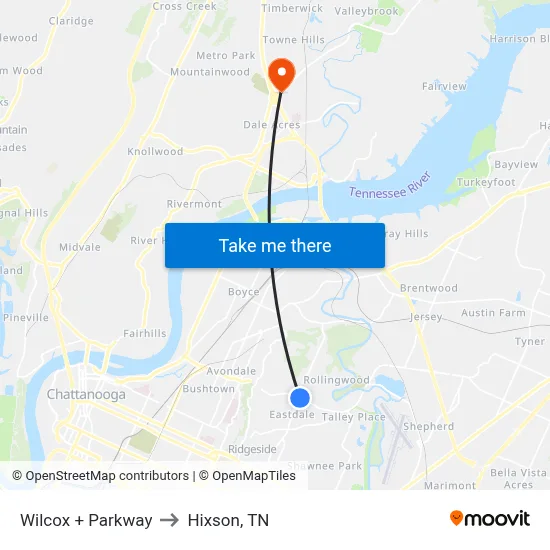 Wilcox + Parkway to Hixson, TN map