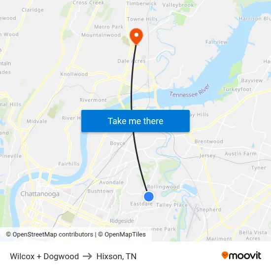 Wilcox + Dogwood to Hixson, TN map