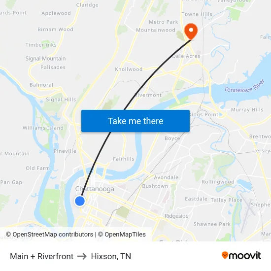 Main + Riverfront to Hixson, TN map