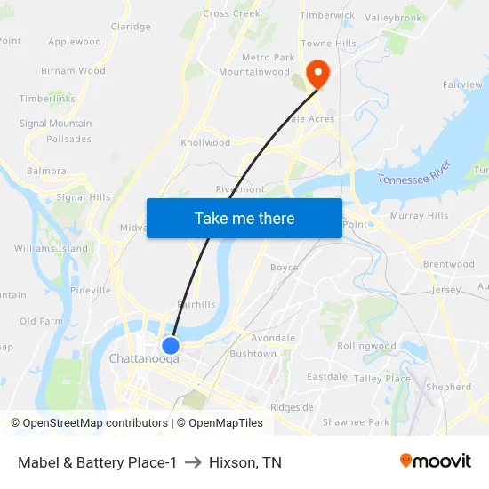 Mabel & Battery Place-1 to Hixson, TN map