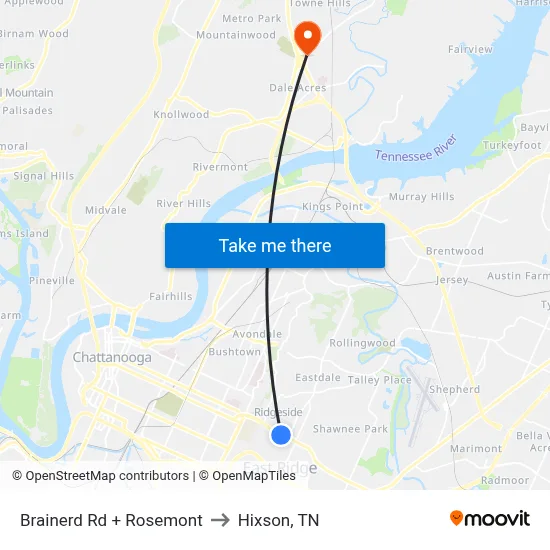 Brainerd Rd + Rosemont to Hixson, TN map