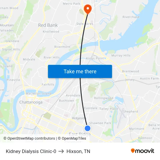 Kidney Dialysis Clinic-0 to Hixson, TN map