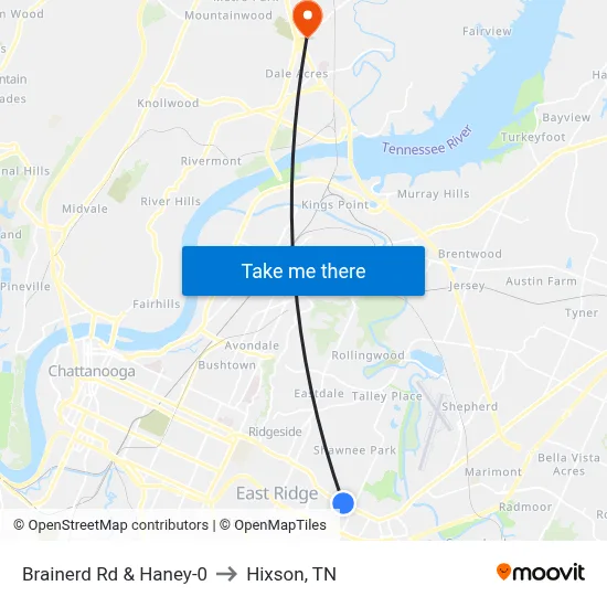 Brainerd Rd & Haney-0 to Hixson, TN map