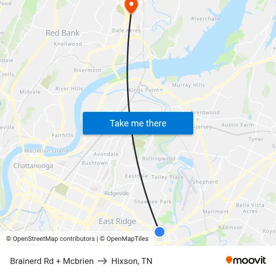 Brainerd Rd + Mcbrien to Hixson, TN map