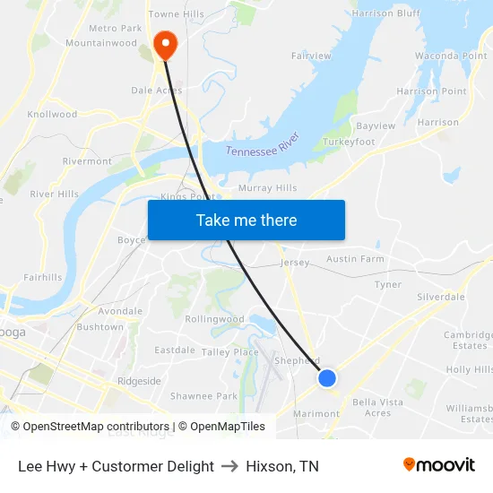 Lee Hwy + Custormer Delight to Hixson, TN map