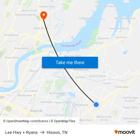 Lee Hwy + Ryans to Hixson, TN map