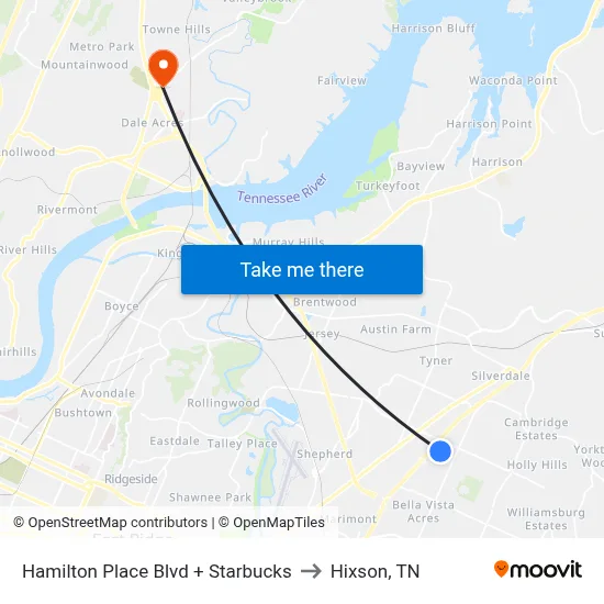 Hamilton Place Blvd + Starbucks to Hixson, TN map